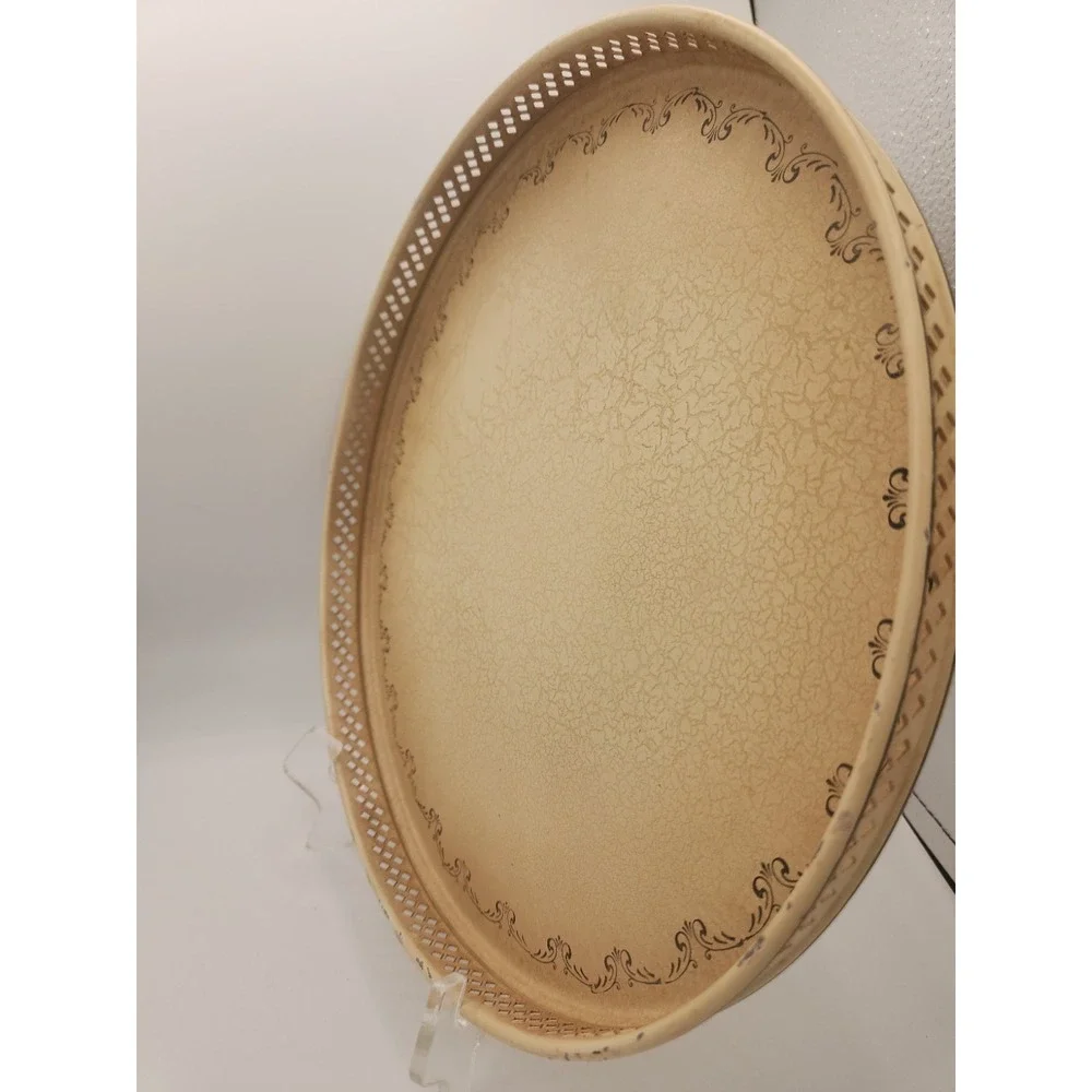 Vintage Look‎ Round Crackled Decorative Vanity Tray Yellow